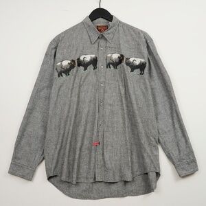 VTG More & More buffalo embroidered button up shirt